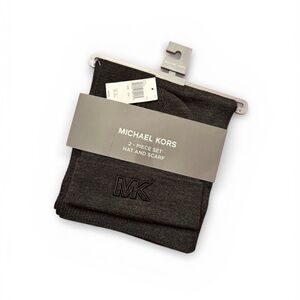 Michael Kors Embroidered Logo Charcoal Hat and Scarf Set